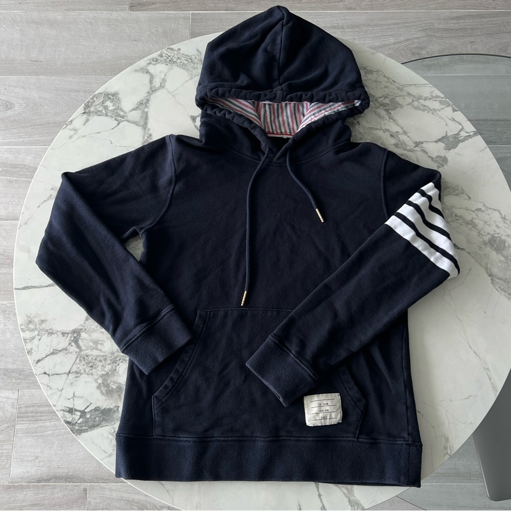 Thom Browne four stripes navy hoodie size small 2